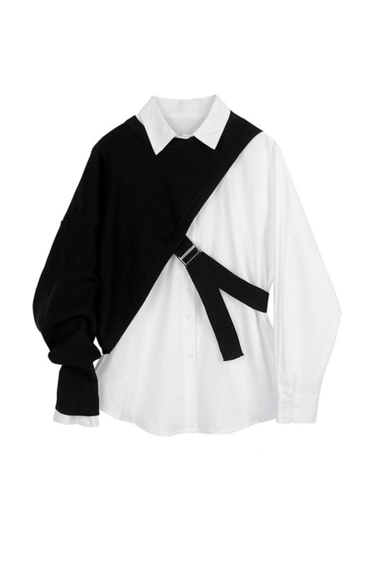 Layered Contrast Buckle Blouse