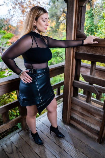 Moto Faux Leather Zip Skirt